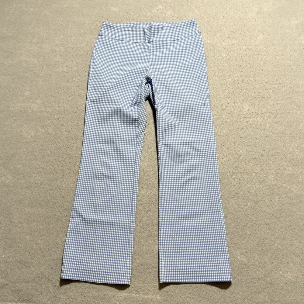 J McLaughlin Pants Women's Sz 2 Blue/White Gingham Check Pull On Stretch Masie